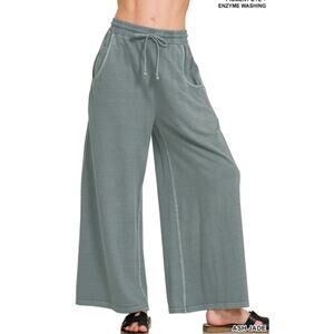ZENANA WOMENS  ASH JADE FRENCH TERRY PIGMENT DYE & ENZYME WASHED PANTS